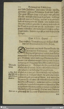 Das XXIX. Capitel. Eine ernstliche Vermahnung, zur fleissigen Auffsicht unnd Behutsamkeit über unsere Hertzen