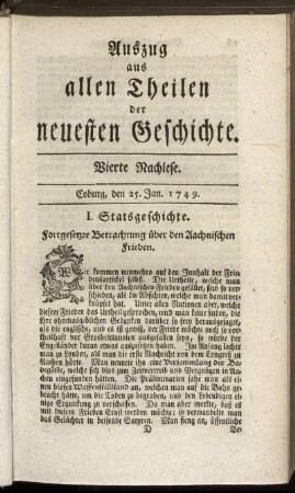 Vierte Nachlese. Coburg, den 25. Jan. 1749.