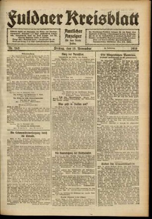 Ausgabe vom Freitag, den 15. November 1918.