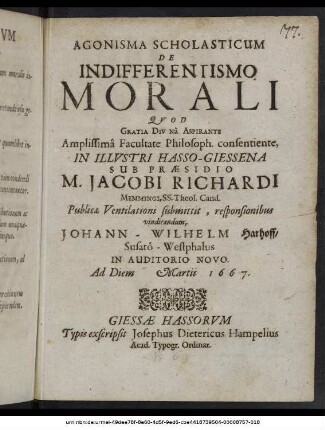 Agonisma Scholasticum De Indifferentismo Morali