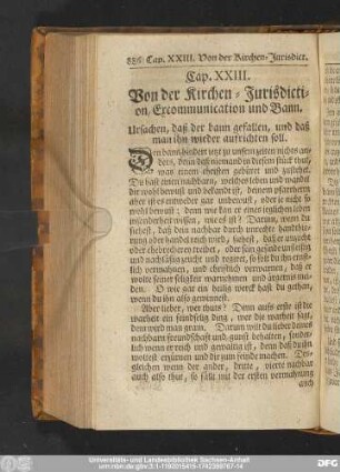 Cap. XXIII. Von der Kirchen-Jurisdiction, Excommunication und Bann.