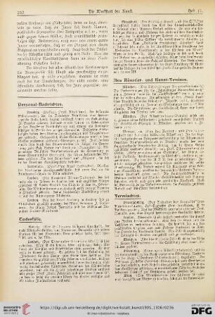 Personal-Nachrichten / Todesfälle / Aus Künstler- und Kunst-Vereinen / Vermischtes / Literatur und Kunstblätter
