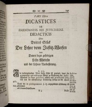 Pars IIItia Dicatices De Emendandis Rei Judiciariae Didicaticis.