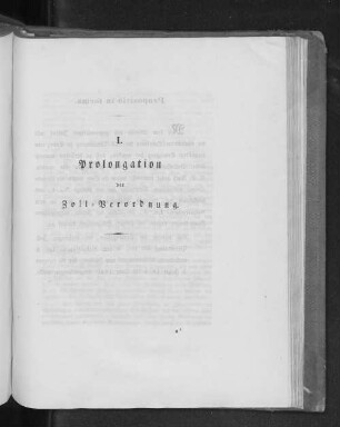 I. Prolongation der Zoll-Verordnung.