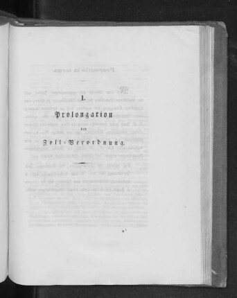 I. Prolongation der Zoll-Verordnung.