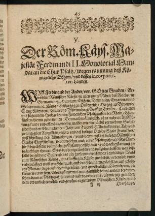 45-48, V. Der Röm. Kays. Majestät Ferdinandi II. ...