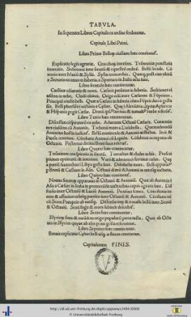 Tabula. In sequentes Libros Capitula ex ordine scribuntur.