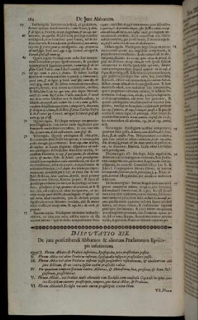 Disputatio XIX. De jure præscribendi Abbatum, & aliorum Prælatorum Episcopis inferiorum.