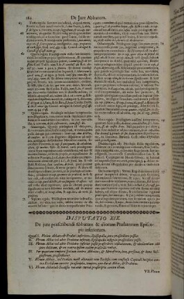 Disputatio XIX. De jure præscribendi Abbatum, & aliorum Prælatorum Episcopis inferiorum.