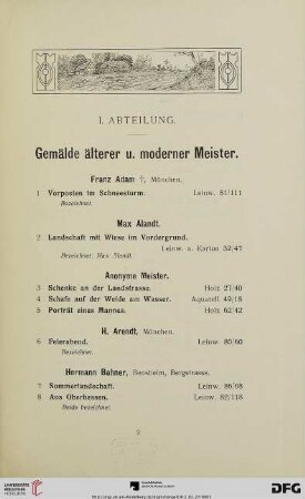 Gemälde älterer und moderner Meister (Nr. 1-214)