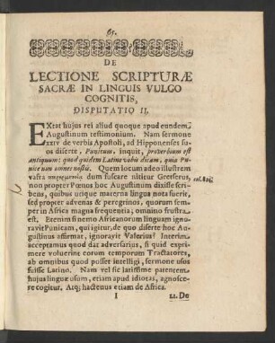 De Lectione Scripturae Sacrae In Linguis Vulgo Cognitis, Disputatio II.