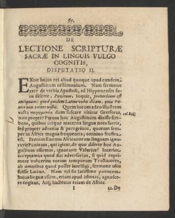 De Lectione Scripturae Sacrae In Linguis Vulgo Cognitis, Disputatio II.