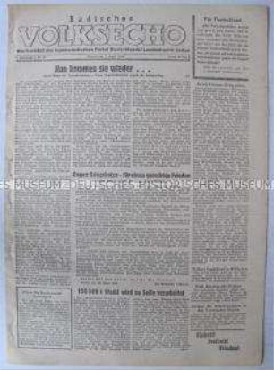 Wochenzeitung der KPD Baden "Badisches Volksecho" u.a. zur Entanzifizierung