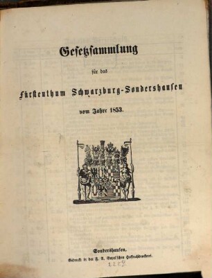 Gesetzsammlung für das Fürstenthum Schwarzburg-Sondershausen. 1853