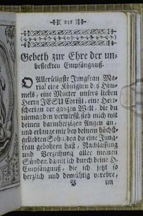 Gebeth zu Ehre der unbefleckten Empfängnuß. - Litaney von unser lieben Frau zu Loreto.