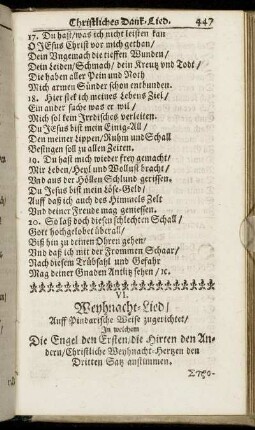 VI. Weyhnacht-Lied, Auff Pindarische Weise zugerichtet [...]