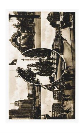 Postkarte: Funkturm; Hermannplatz; Zoo; Spittelmarkt; Komische Oper