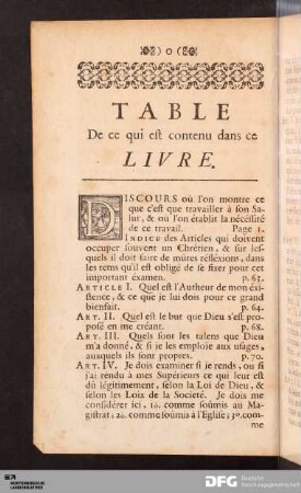 Table De ce qui est contenu dans ce Livre.