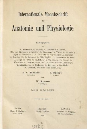 Internationale Monatsschrift für Anatomie und Physiologie. 9. 1892