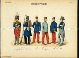 Uniformdarstellung, Tambour-Major, Schüler und Kadetten der verschiedenen Militärschulen, Frankreich, 1801/1887.