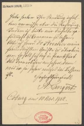 Brief an B. Schott's Söhne : 10.11.1902