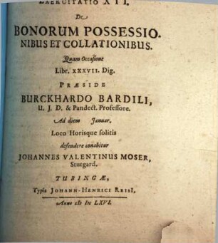 Conclusiones theoretico-practicae ad Pandectas : Exerc. XII., de bonorum possessionibus et collationibus