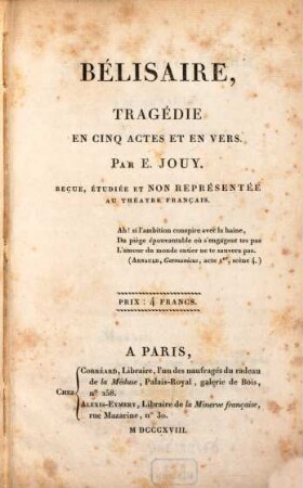 Bélisaire : tragédie en cinq actes et en vers
