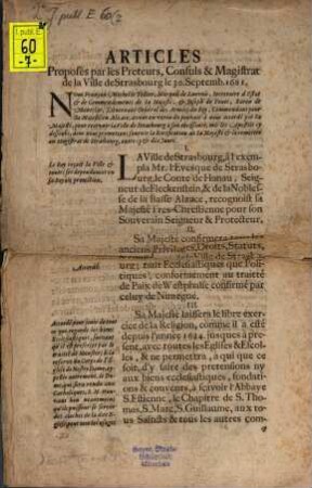 Articles proposes par les Preteurs Consuls ... de Strasbourg
