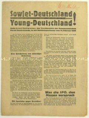 Flugschrift der KPD mit einer Rede von Ernst Thälmann im Reichstag am 11. Februar 1930 und Aufruf zum Beitritt