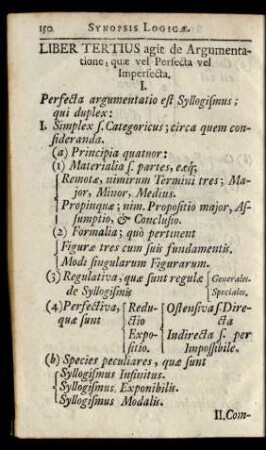Liber Tertius agit de Argumentatione, quae vel Perfecta vel Imperfecta.