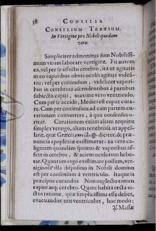Consilium Tertium. In Vertigine pro Nobili quodam viro