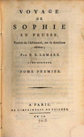 Voyage de Sophie en Prusse. Vol. 1 (1801)