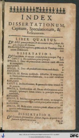 Index Dissertationum, Capitum, Speculationum, et Reflexionum.