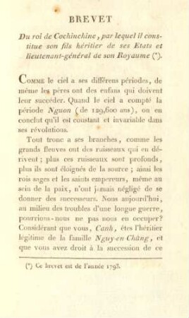 Brevet du roi de Cochinchine, ...