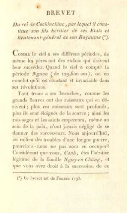 Brevet du roi de Cochinchine, ...