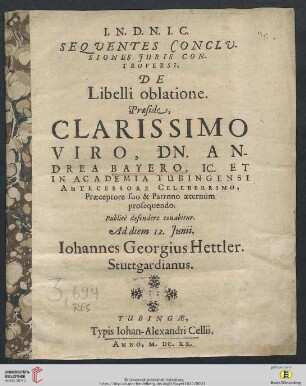 Sequentes Conclusiones Iuris Controversi. De Libelli oblatione