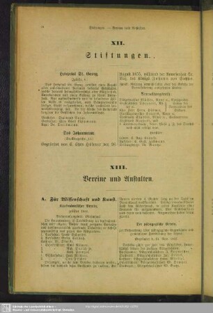 XIII. Vereine und Anstalten