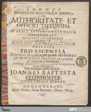 Dissertatio Inauguralis Juridica De Authoritate Et Officio Tutorum