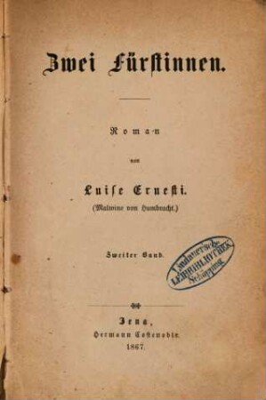 Zwei Fürstinnen : Roman von Luise Ernesti. , 2