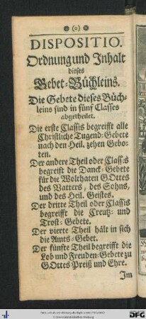 Ordnung und Inhalt dieses Gebet-Büchleins.