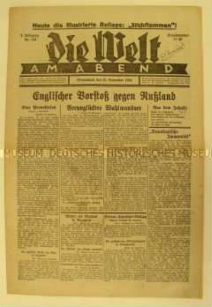 Berliner Abendzeitung "Die Welt am Abend" u.a. zum diplomatischen Konflikt zwischen Großbritannien und der UdSSR