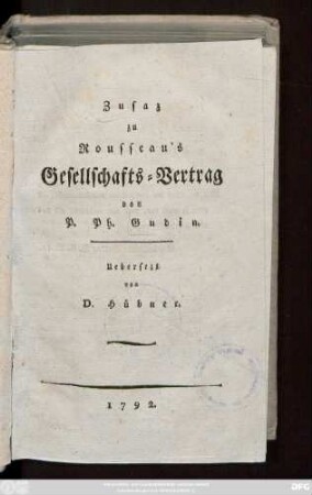 Zusaz zu Rousseau's Gesellschafts-Vertrag