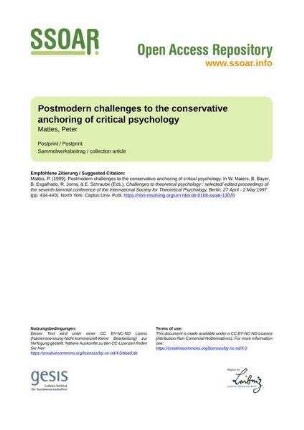 Postmodern challenges to the conservative anchoring of critical psychology