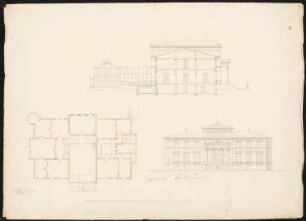 Villa Pflug, Berlin-Tiergarten: Vorderansicht, Schnitt, Grundriss