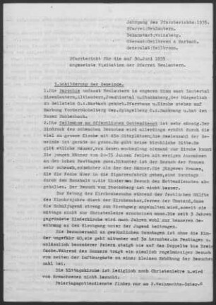 Neulautern mit Buchenbach und Stocksberg: Pfarrbericht 1935