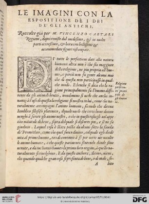 Le imagini con la espositione de i dei de gli antichi