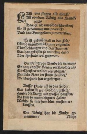 LAsst vns singen alle gleich/ || All von dem König aus Franck=||reich/ ||