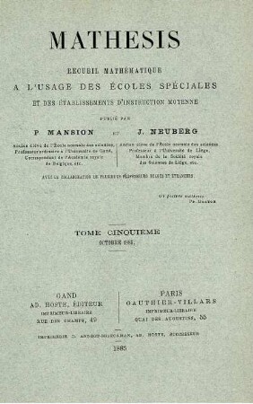 TOME CINQUIÉME OCTOBRE 1885.