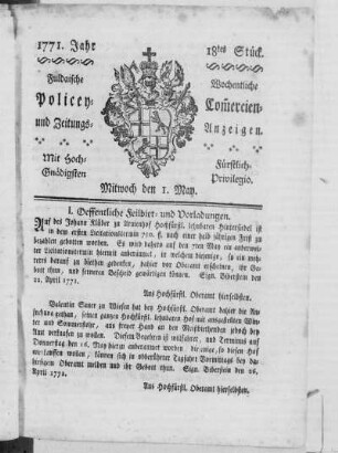 18tes Stück, Ausgabe vom 1. May 1771