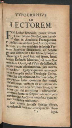 Typographus ad Lectorem